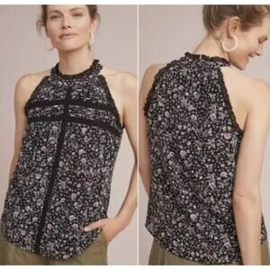 Anthropologie Maeve Ashley Sheer Ruffle Ditsy Floral Sleeveless Blouse   Size: S